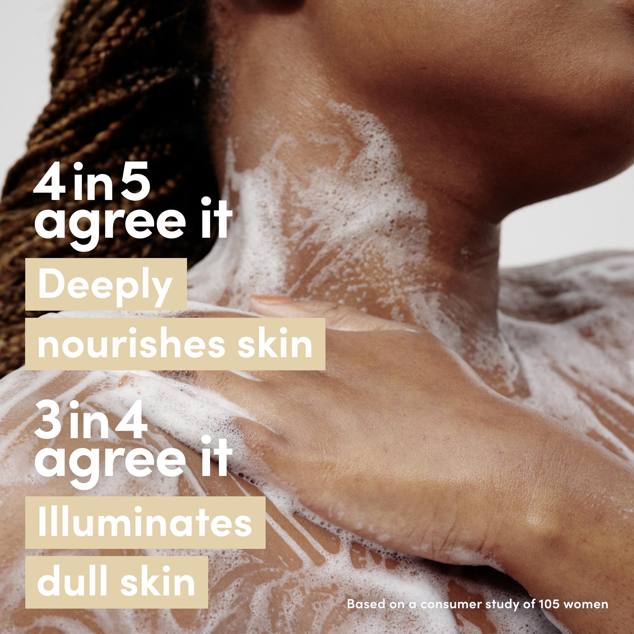Dove creamy serum texture close-up, demonstrates rich moisturizing feel