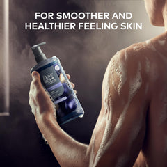 DOVE MEN + CARE close-up label highlighting blackcurrant and cedarwood fragrance