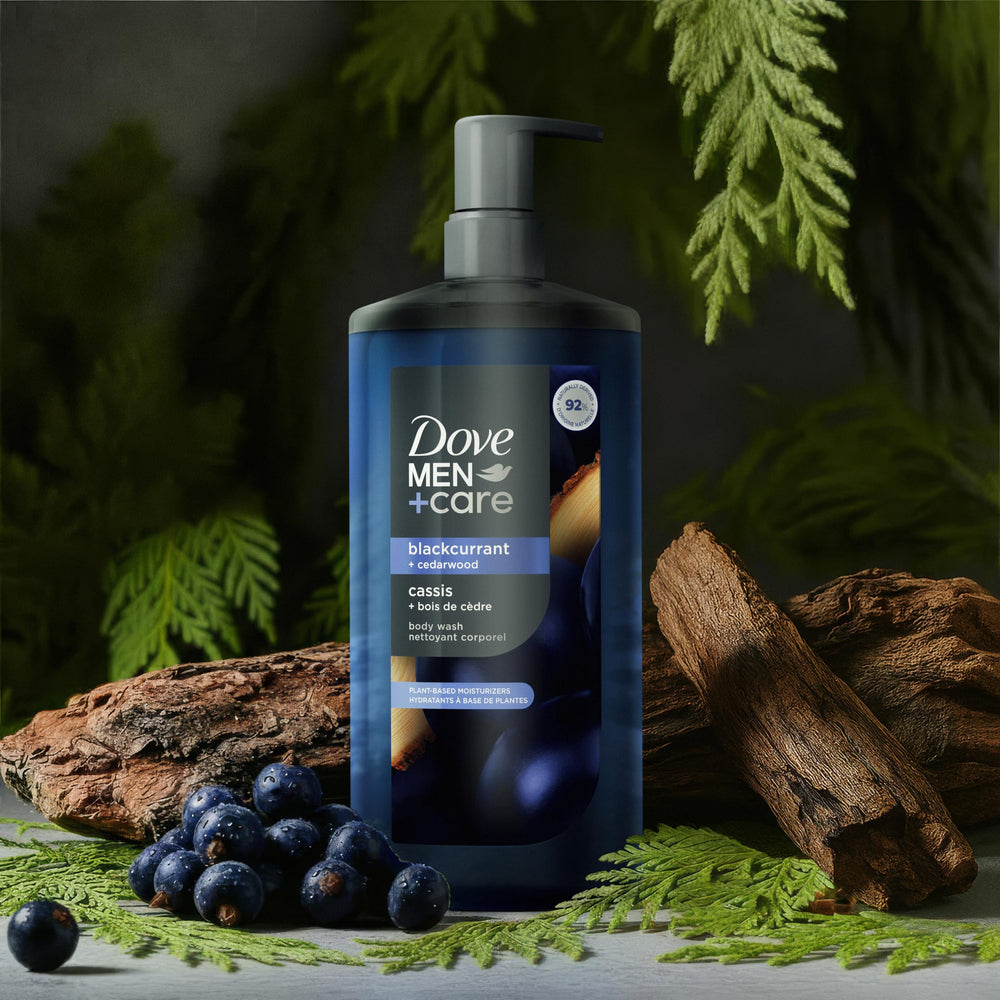 DOVE MEN + CARE pump dispensing thick lather for efficient, easy cleansing