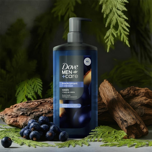 DOVE MEN + CARE pump dispensing thick lather for efficient, easy cleansing