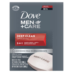 Dove Men+Care bar close-up with purifying grains illustrating gentle exfoliation