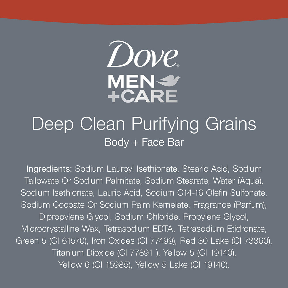 Dove Men+Care bar close-up texture highlighting purifying grains and exfoliation