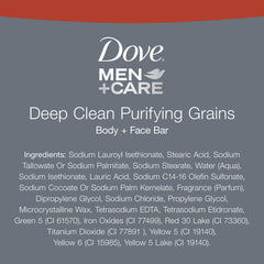 Dove Men+Care bar close-up texture highlighting purifying grains and exfoliation