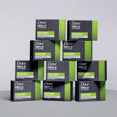 Dove Men+Care bar on bathroom shelf in morning routine lifestyle scene