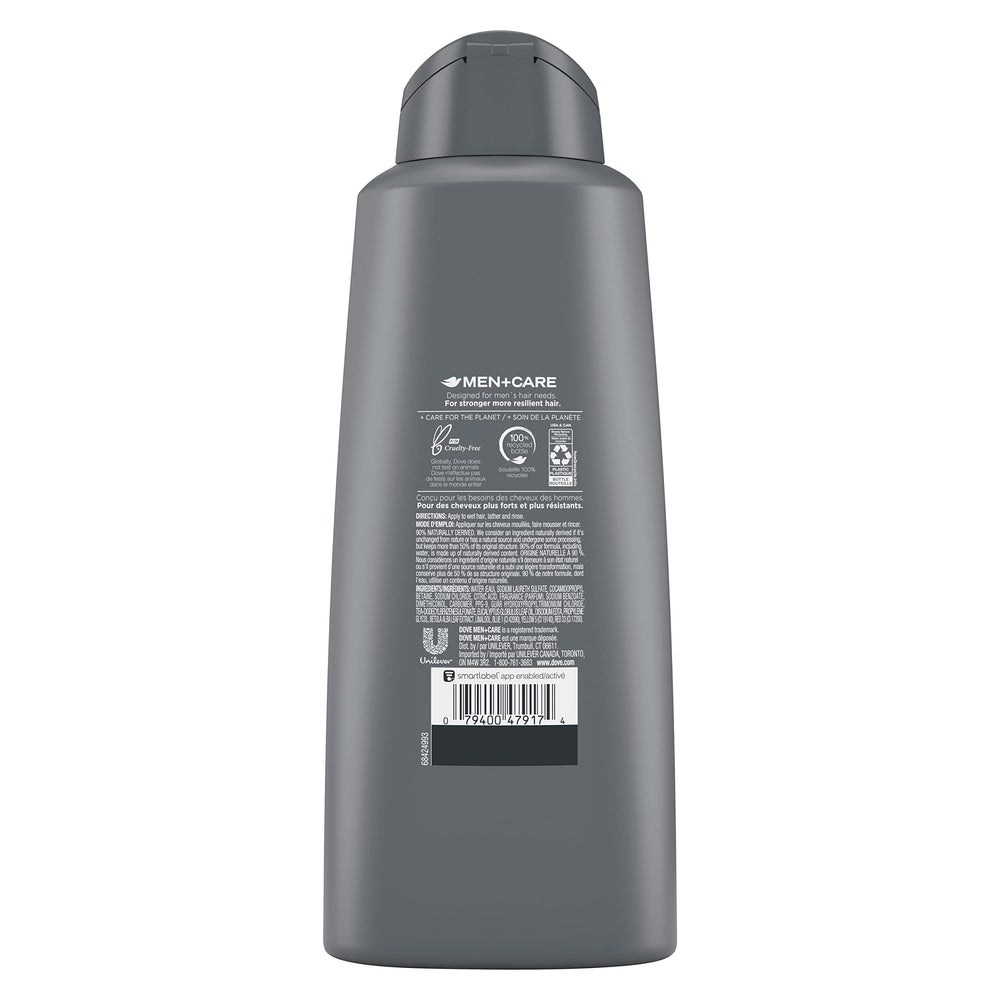 Dove Men + Care back label close-up displaying ingredients and usage instructions for clarity