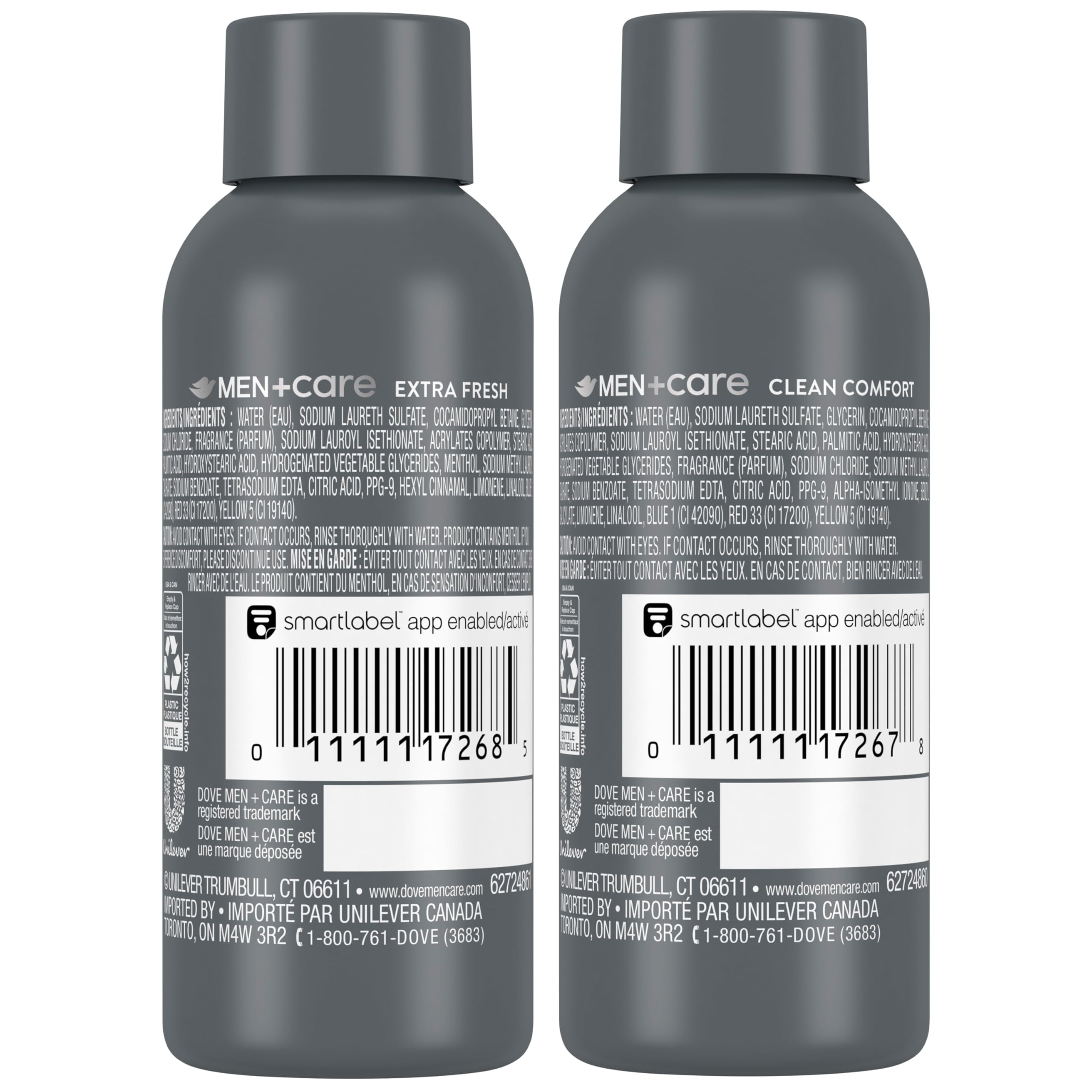 Dove Men+Care bottle close-up highlighting Renewing MicroMoisture droplets for conditioning