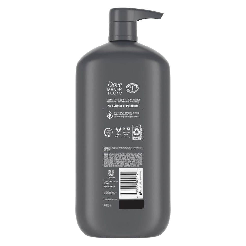 DOVE MEN + CARE back label details ingredients and usage benefits