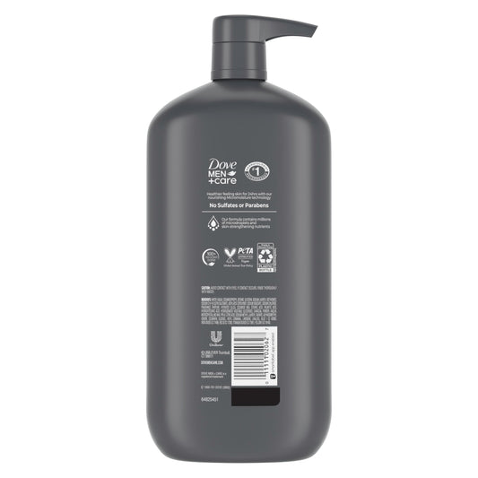 DOVE MEN + CARE back label details ingredients and usage benefits