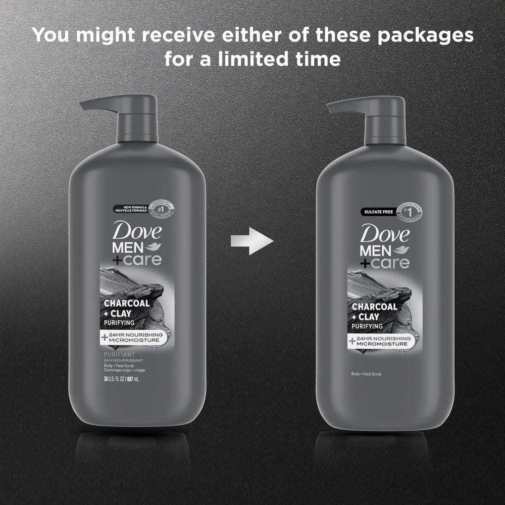 DOVE MEN + CARE pouring wash into hand highlighting rich lather benefit