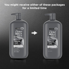 DOVE MEN + CARE pouring wash into hand highlighting rich lather benefit