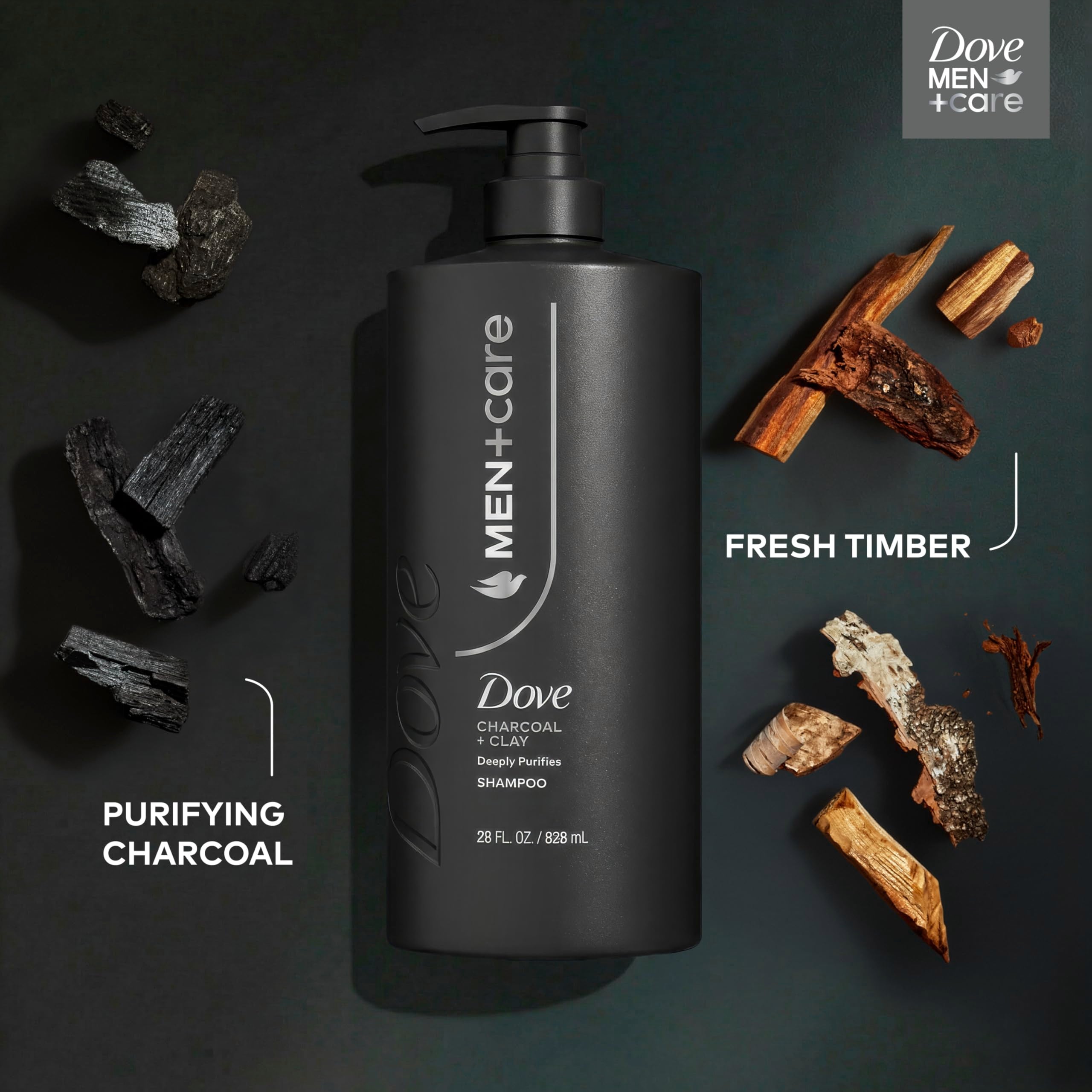 DOVE MEN + CARE next to common items showing the 28 fl oz size advantage