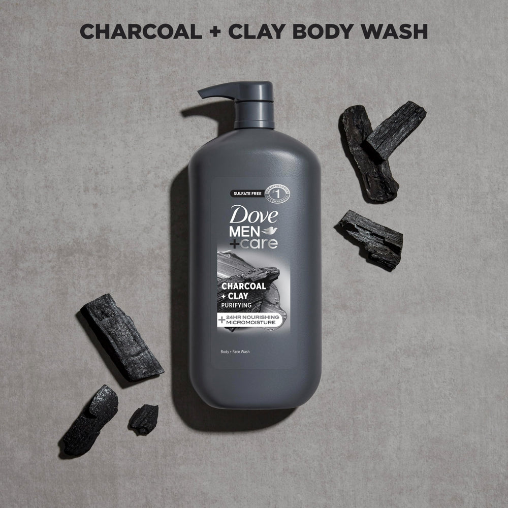 DOVE MEN + CARE close-up of dark clay and charcoal texture for purification
