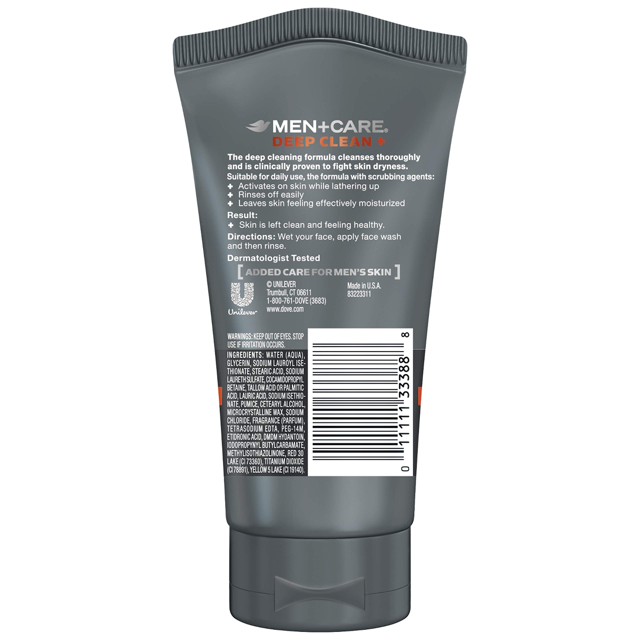 Dove Men+Care squeezed in hand demonstrating lather and easy application benefit