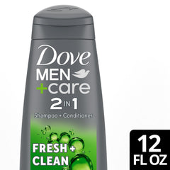 Dove Men+Care shampoo texture poured into palm showing lightweight cream