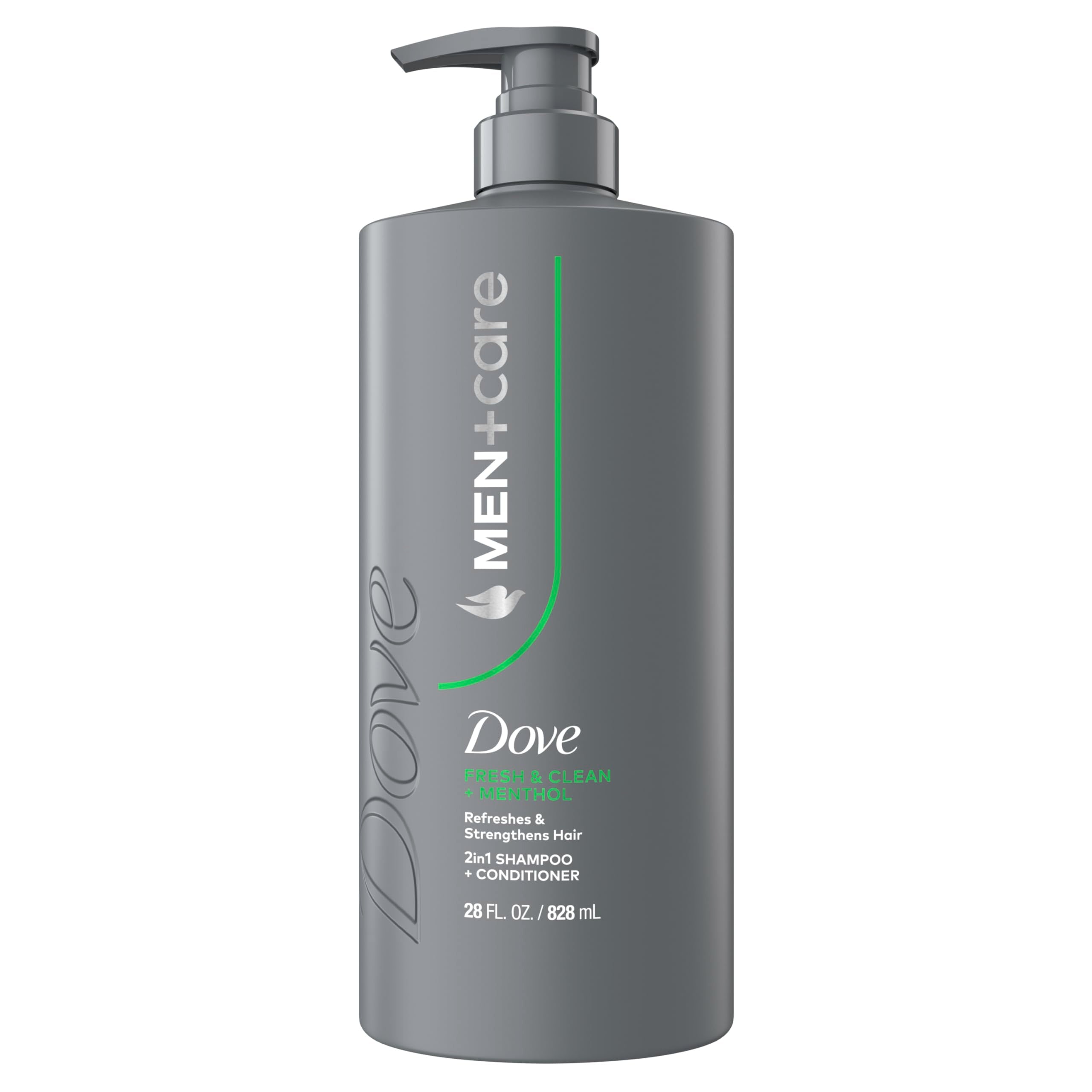 DOVE MEN + CARE front bottle view showing clean packaging and product benefit