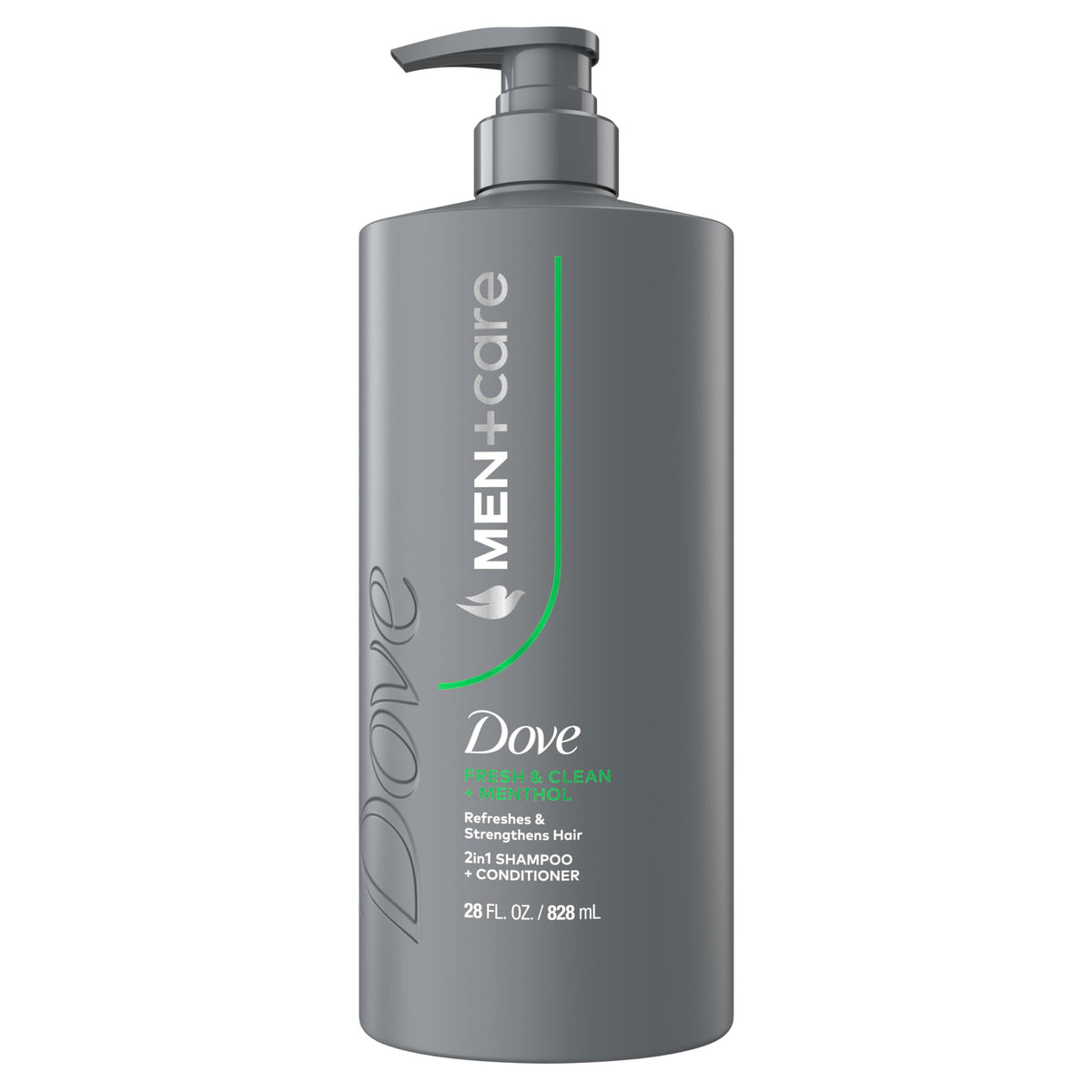DOVE MEN + CARE front bottle view showing clean packaging and product benefit