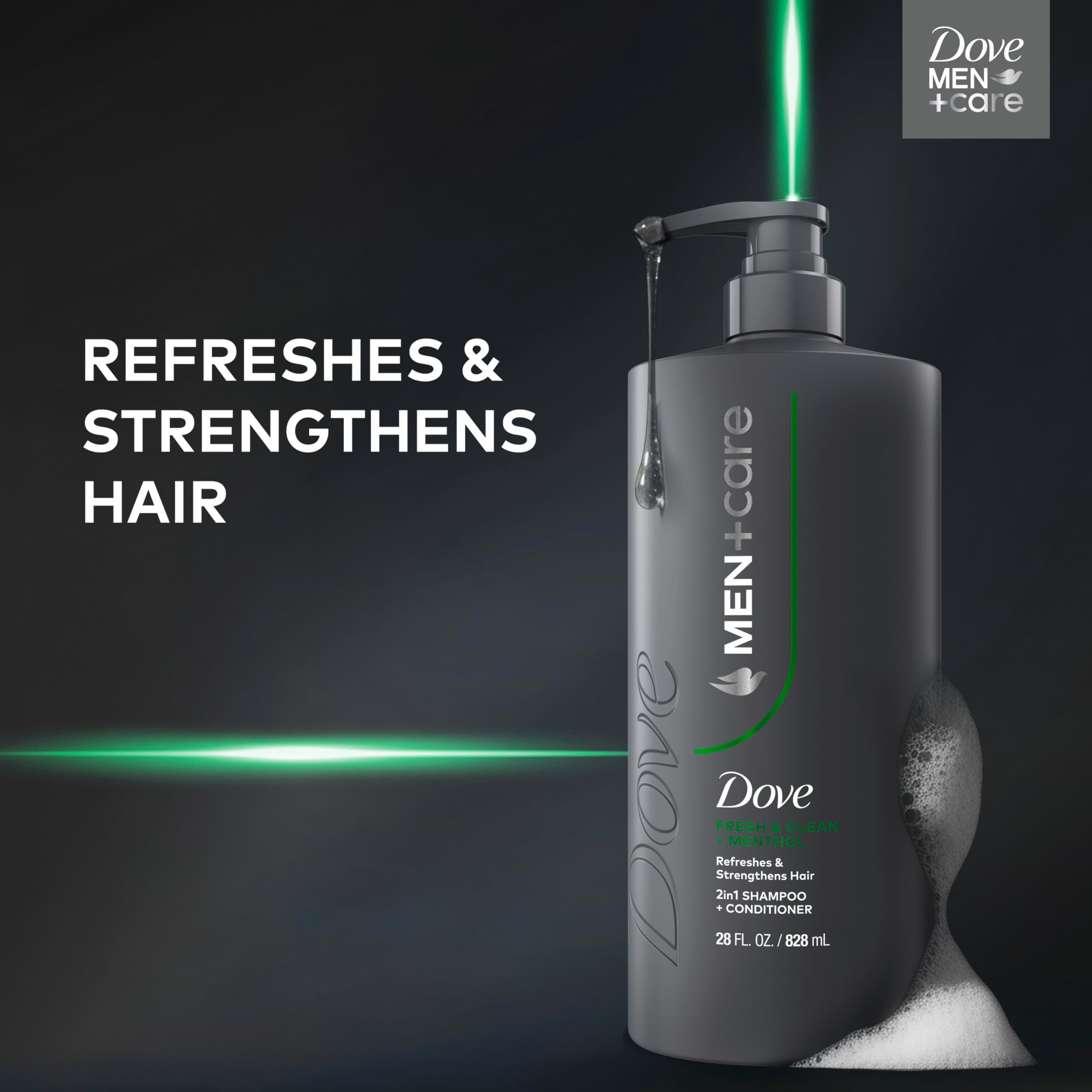 DOVE MEN + CARE creamy lather with menthol hint showing refreshment benefit