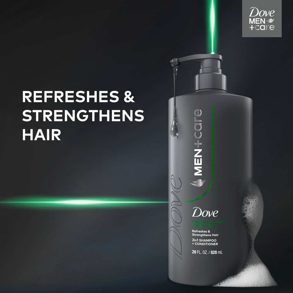 DOVE MEN + CARE creamy lather with menthol hint showing refreshment benefit