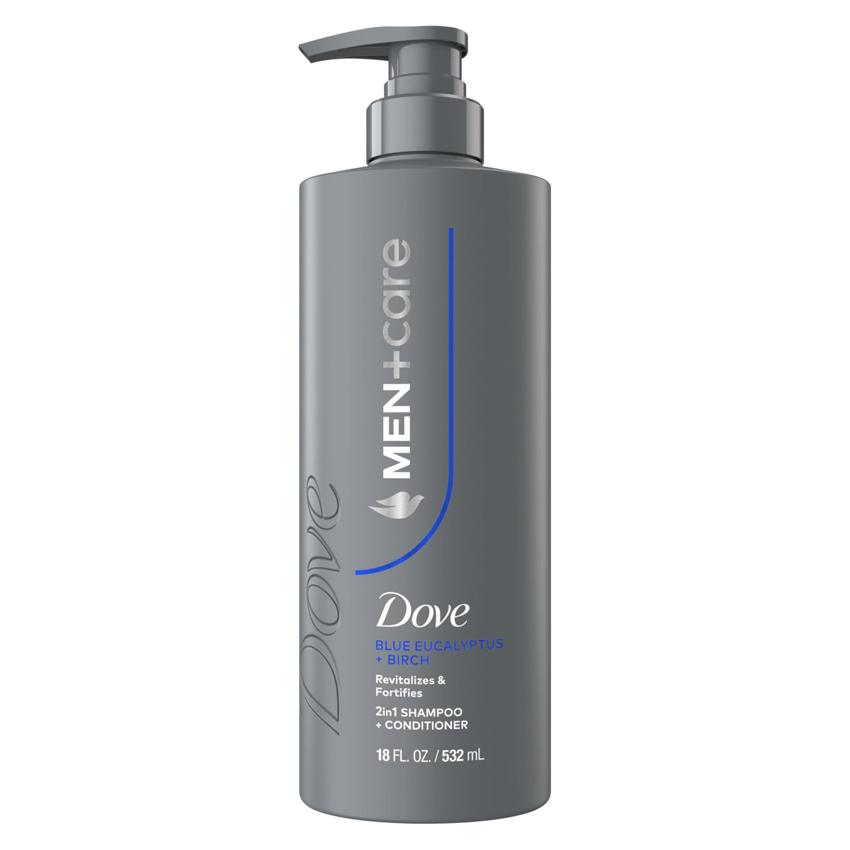 DOVE MEN + CARE front label showing eucalyptus birch scent and benefits