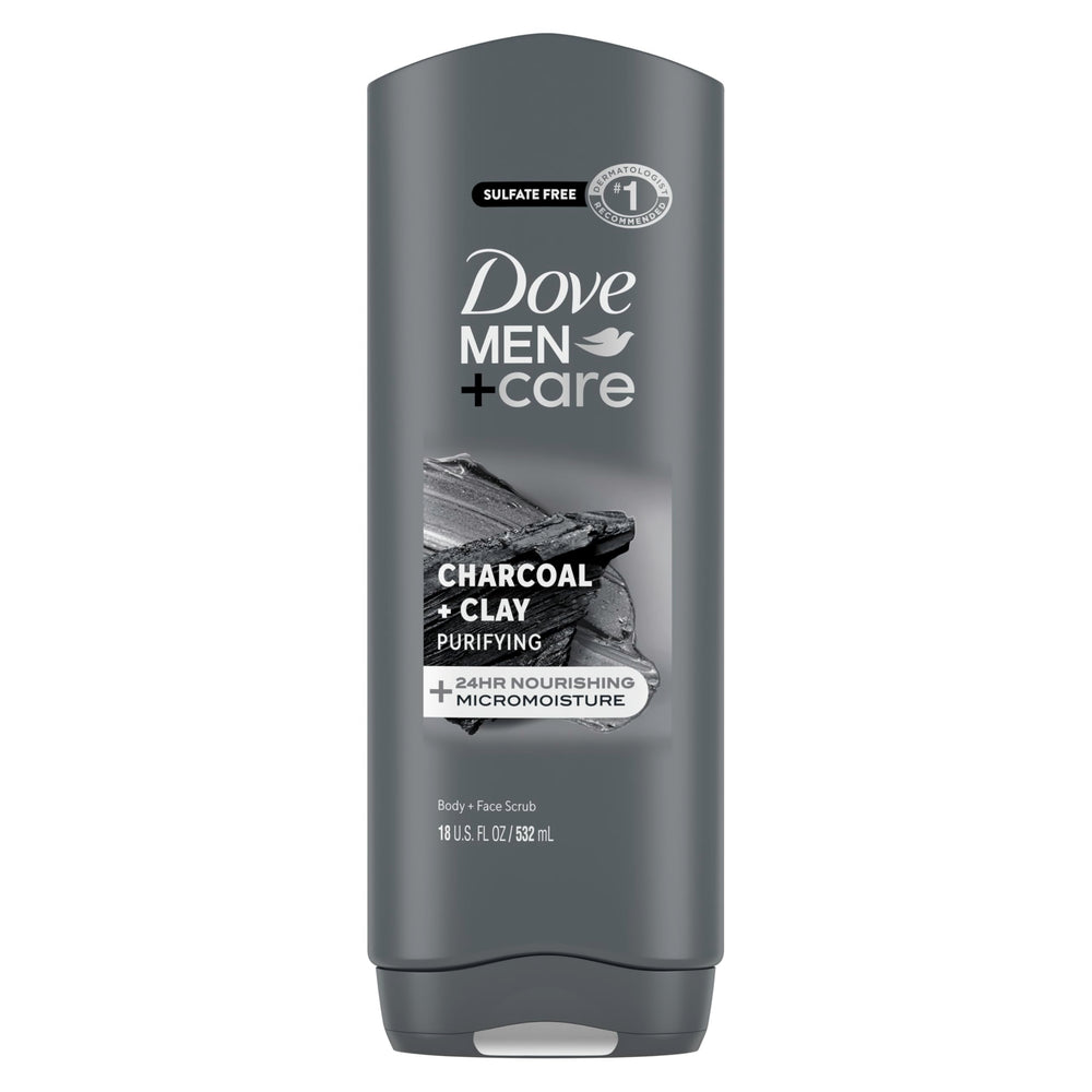 DOVE MEN + CARE front packaging showing charcoal and clay benefits
