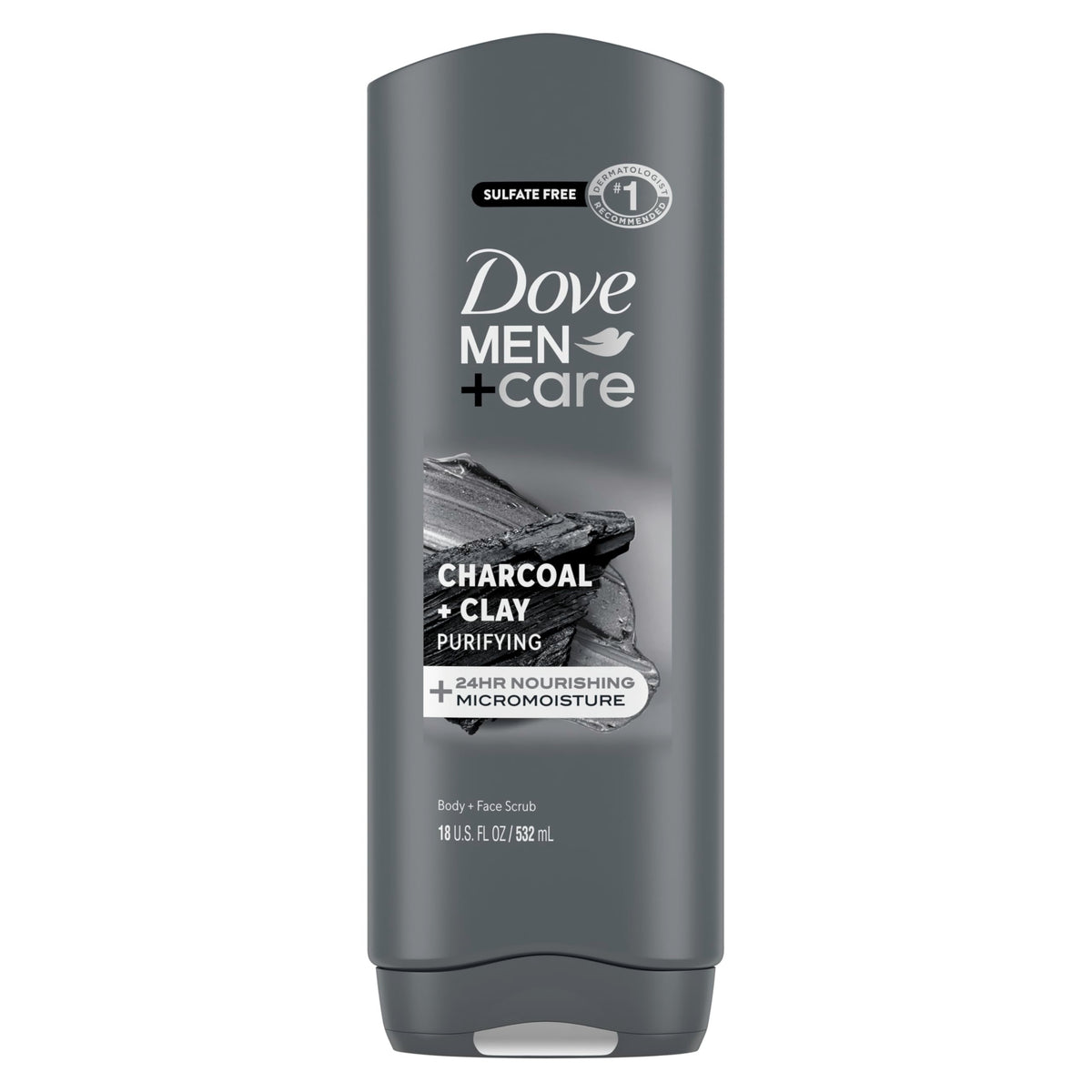 DOVE MEN + CARE front packaging showing charcoal and clay benefits