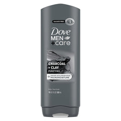 DOVE MEN + CARE front packaging showing charcoal and clay benefits