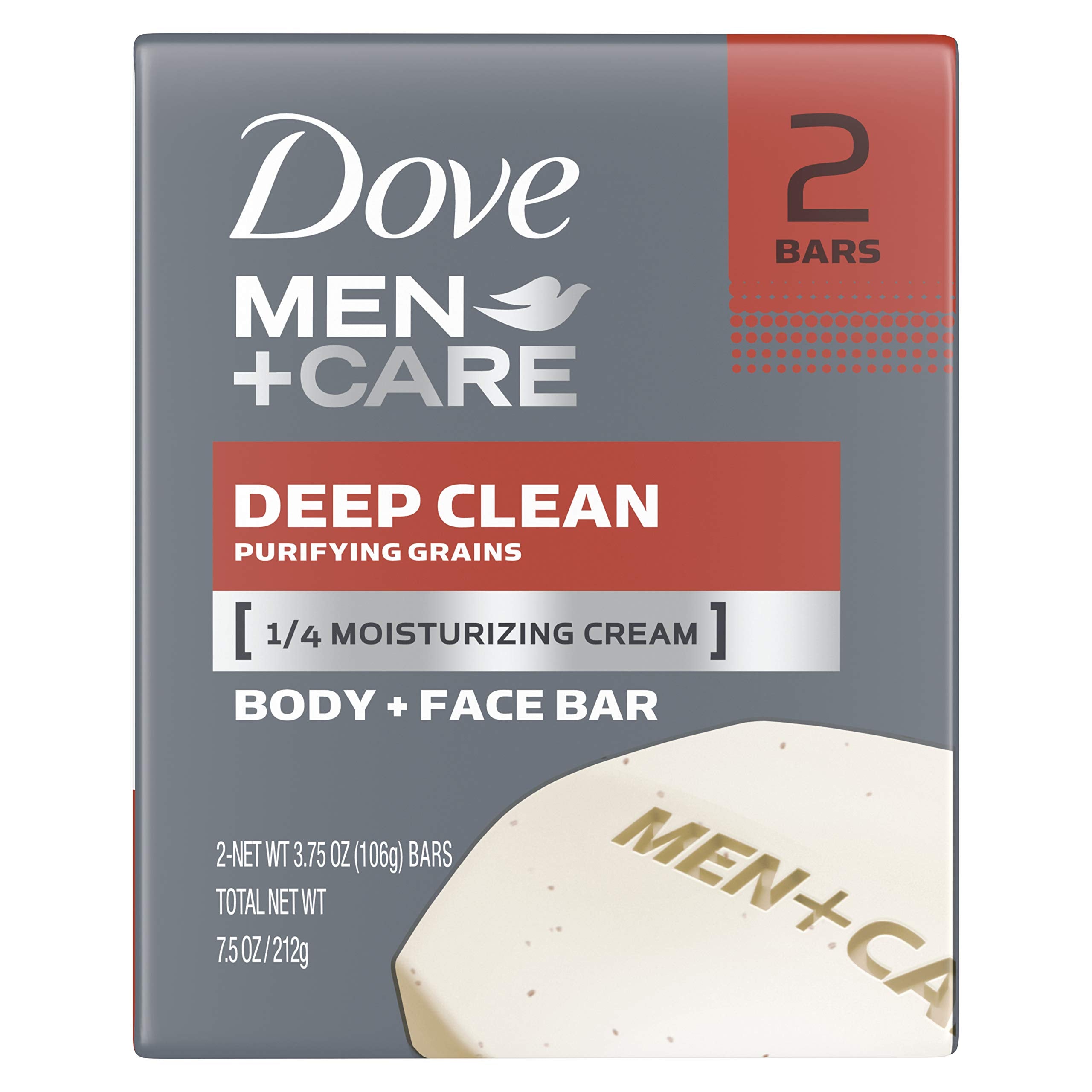 Dove Men+Care front packaging showing two bars and classic scent benefit