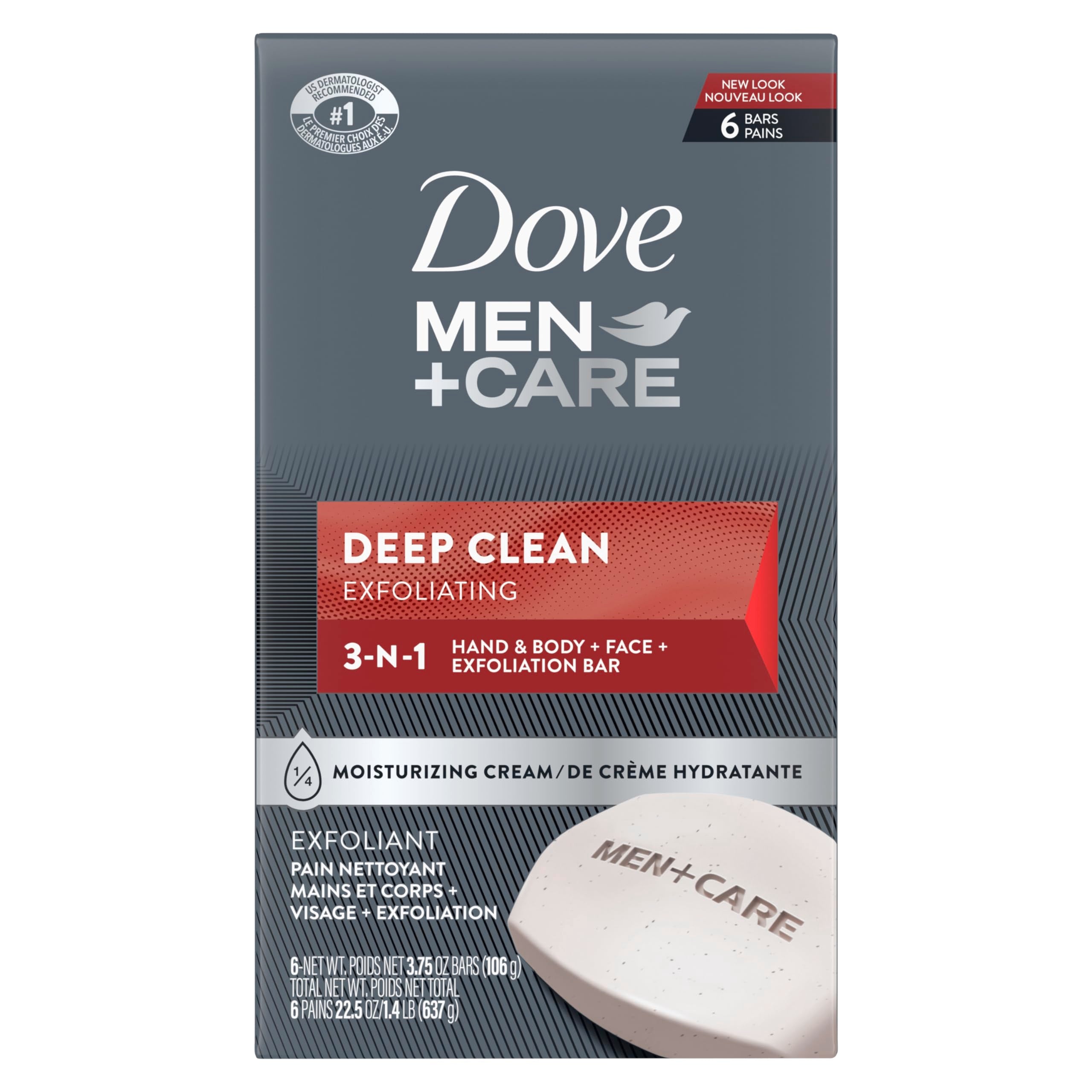 Dove Men+Care front packaging showing six bars and convenience