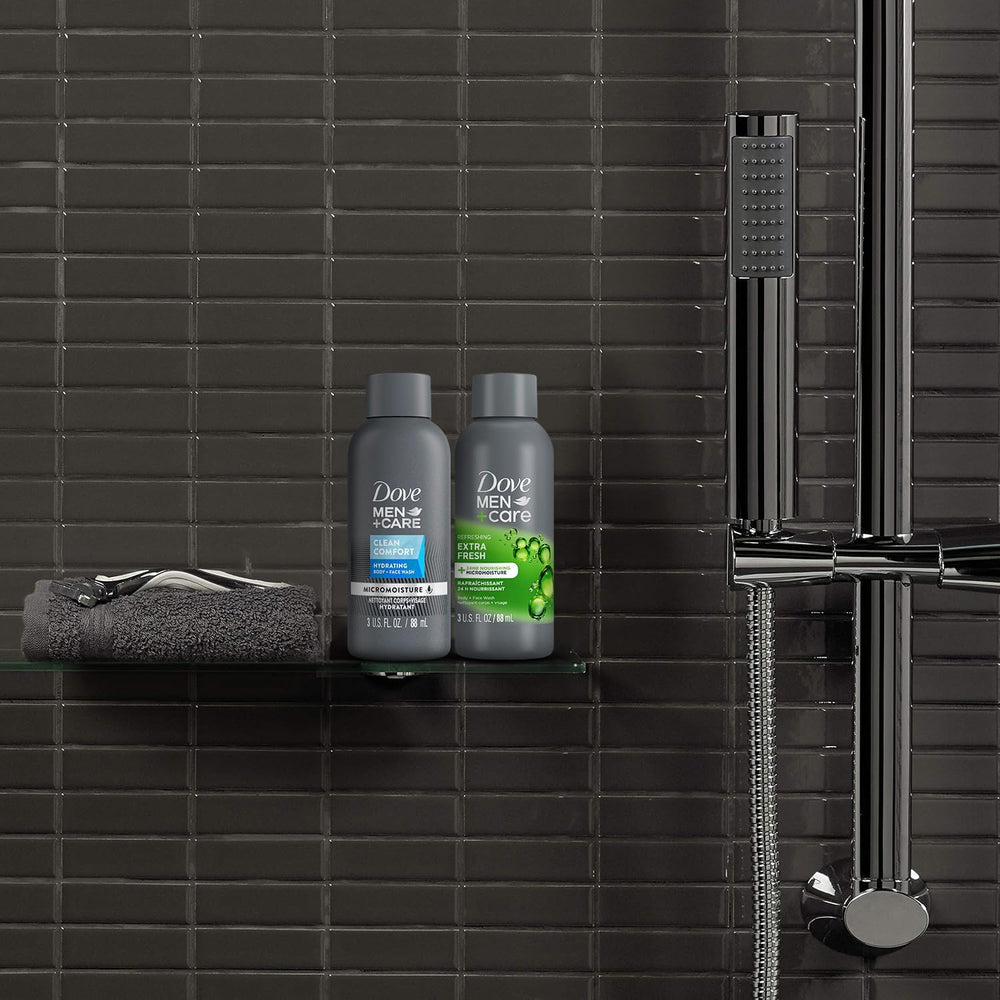 Dove Men+Care gym lifestyle shower scene showing quick freshen-up after workout
