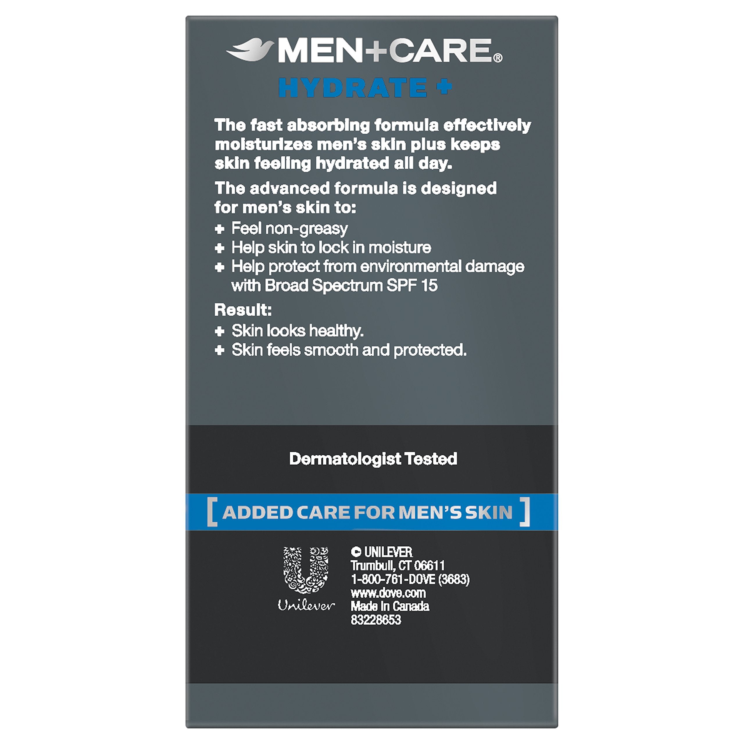 Dove Men+Care lotion on hand demonstrating easy spread and hydration