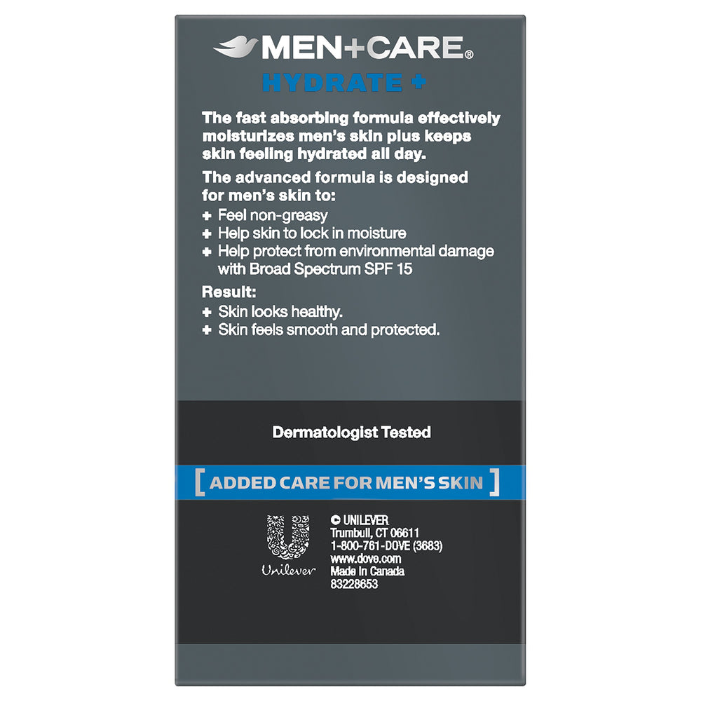 Dove Men+Care lotion on hand demonstrating easy spread and hydration