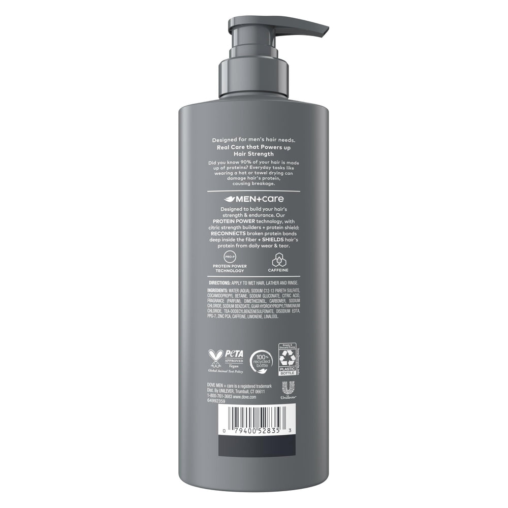 DOVE MEN + CARE back label close-up highlighting ingredients and usage