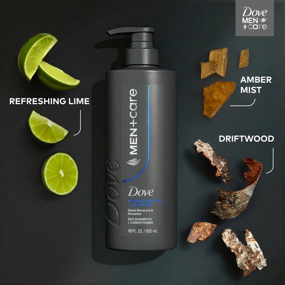 DOVE MEN + CARE suds on hair demonstrating cleansing and conditioning