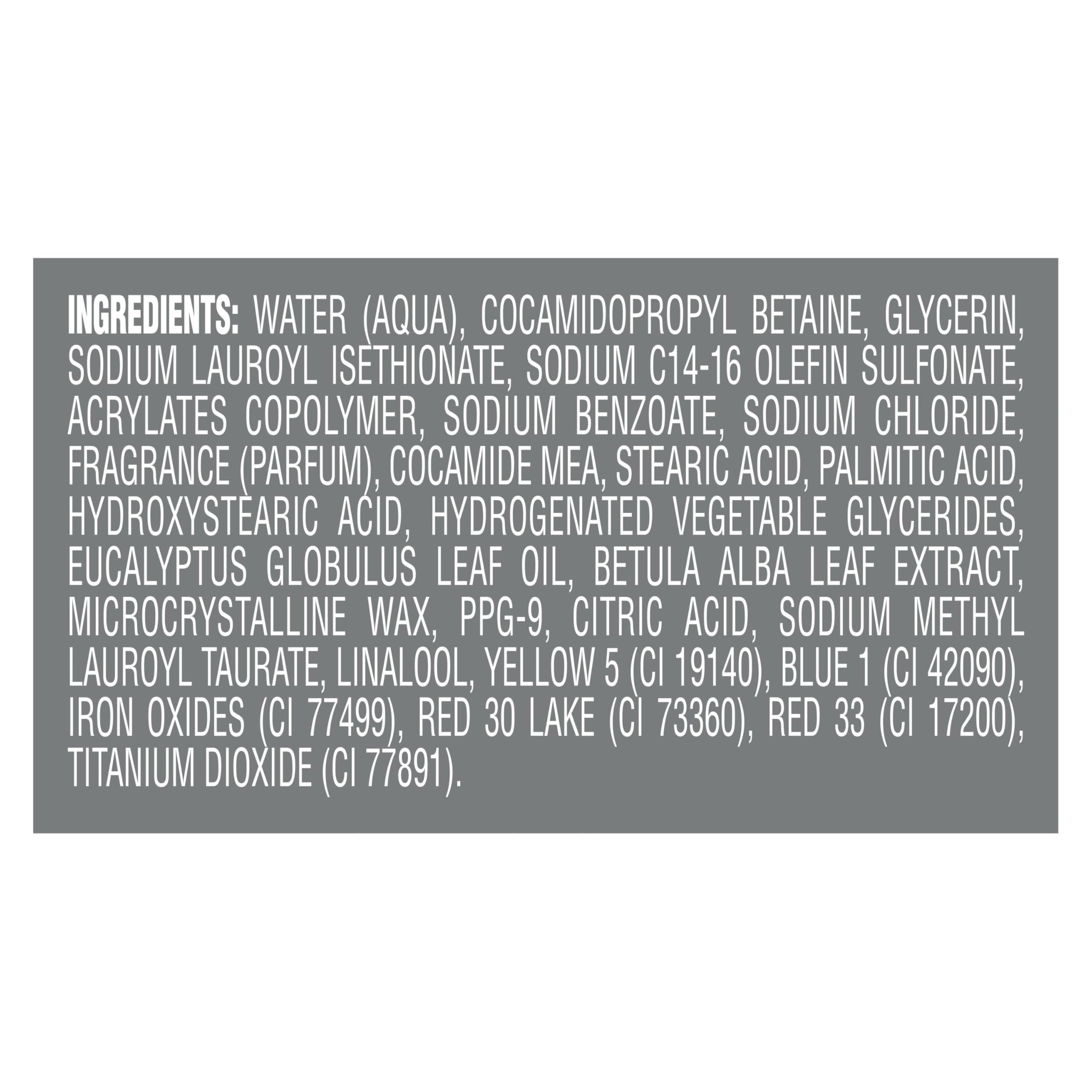 DOVE MEN + CARE label showing ingredients and 100% recycled plastic badge