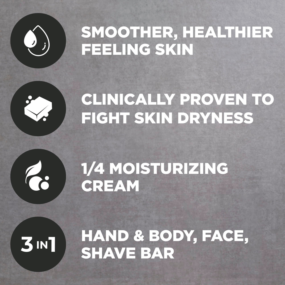 DOVE MEN + CARE label detail focusing on moisturizing cream ingredient benefits