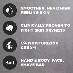 DOVE MEN + CARE label detail focusing on moisturizing cream ingredient benefits