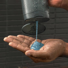 DOVE MEN + CARE label close-up showing ingredients list and sensitive-skin reassurance