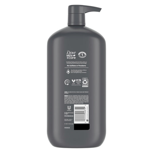 Dove Men+Care pump nozzle close-up demonstrating easy dispensing and control