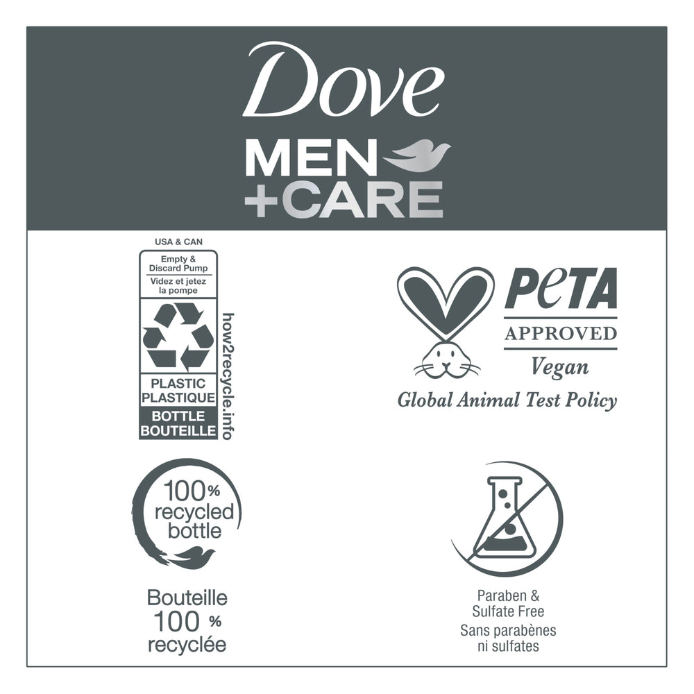 DOVE MEN + CARE recycled plastic bottle icon highlighting eco-friendly packaging
