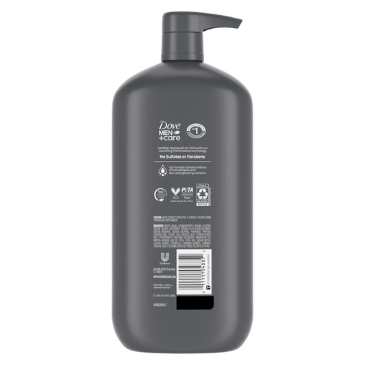 Dove Men+Care pump dispensing wash, demonstrates easy one-handed use and control