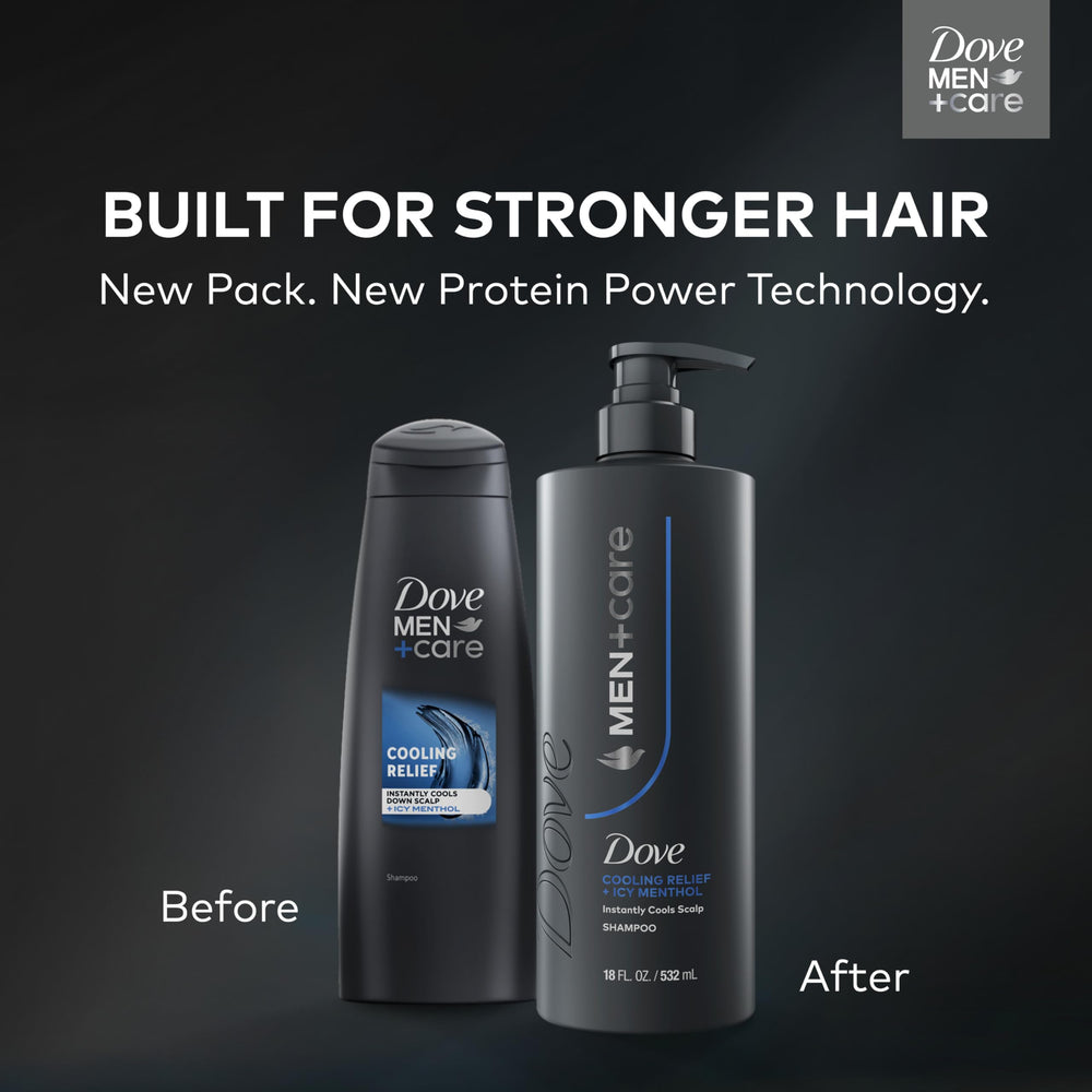 Dove Men+Care bottle held in hand showing easy grip and use benefit