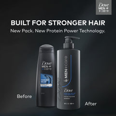 Dove Men+Care bottle held in hand showing easy grip and use benefit