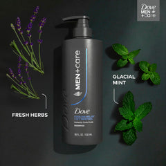 Dove Men+Care shampoo texture pouring to show lightweight lather