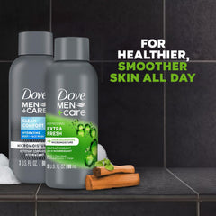Dove Men+Care size scale held in hand illustrating TSA-friendly travel convenience