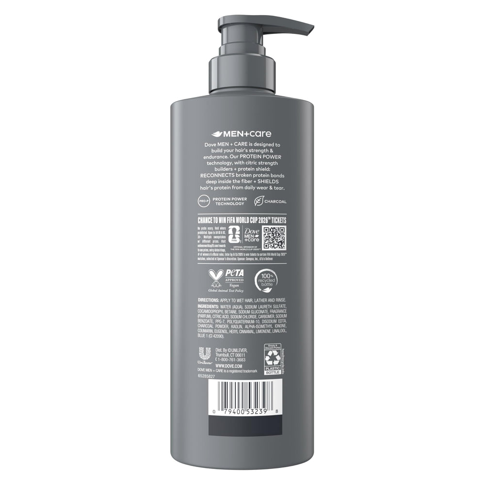 Dove Men+Care pump closeup highlighting dispenser and easy, mess‑free use