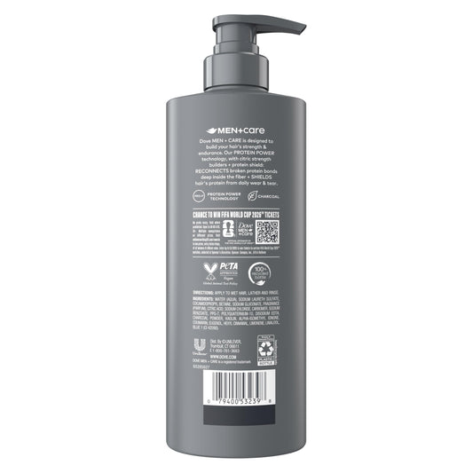 Dove Men+Care pump closeup highlighting dispenser and easy, mess‑free use