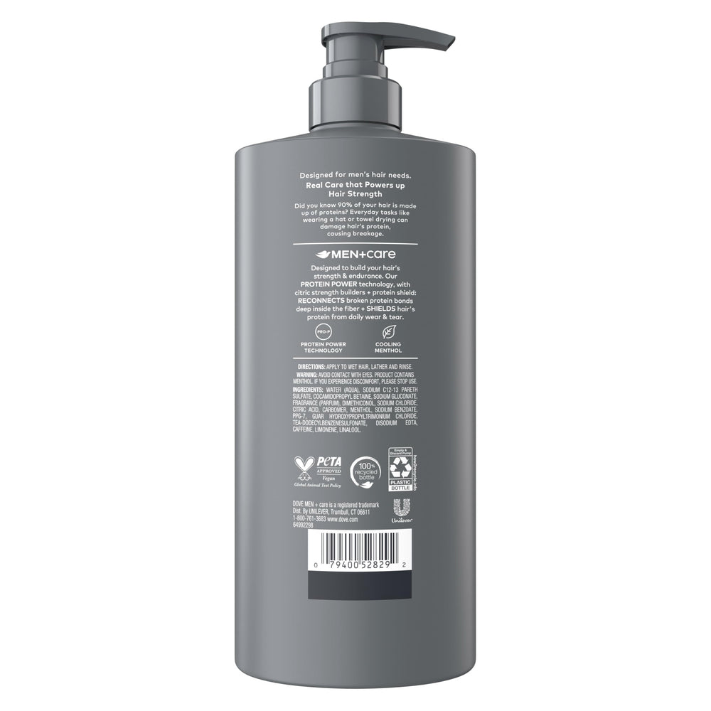 Dove Men+Care back label with ingredient highlights for informed use