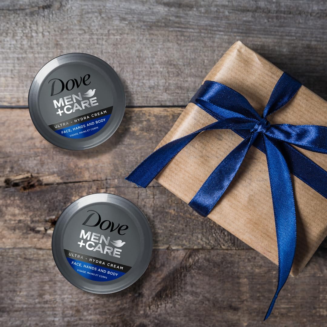 Three Dove Men+Care jars stacked for convenience and multi-location use