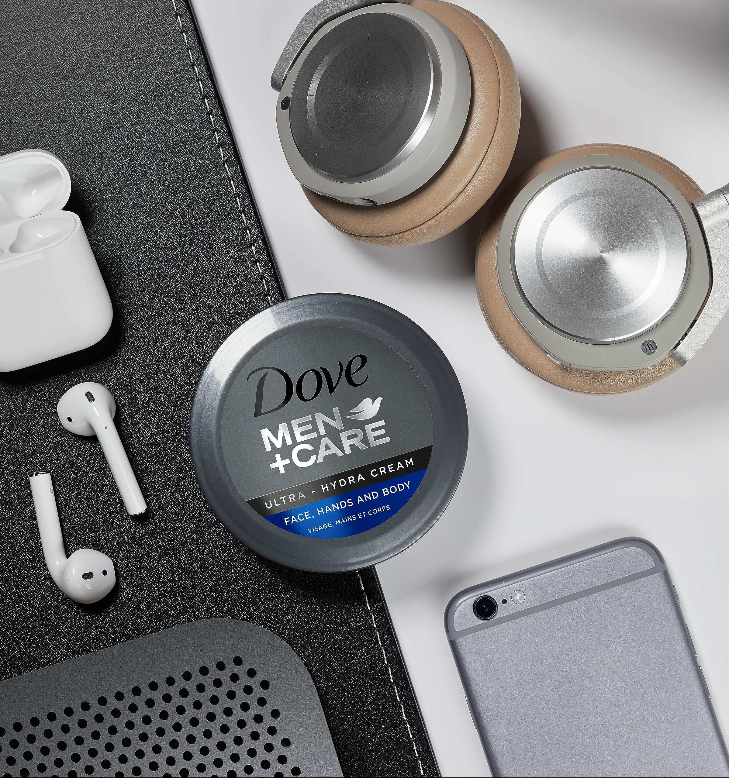 Dove Men+Care tubes on a bathroom shelf in a lifestyle setting for daily routine benefit