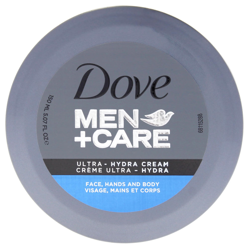 Dove Men+Care Ultra Hydra Cream front tube showing clean label and size benefit